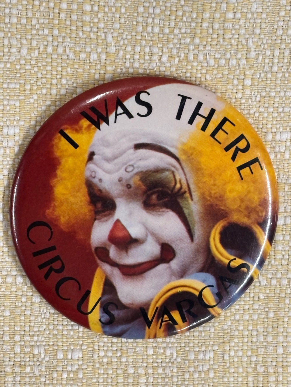 Circus Vargas Clown Collectible Button Pin - Yellow Red